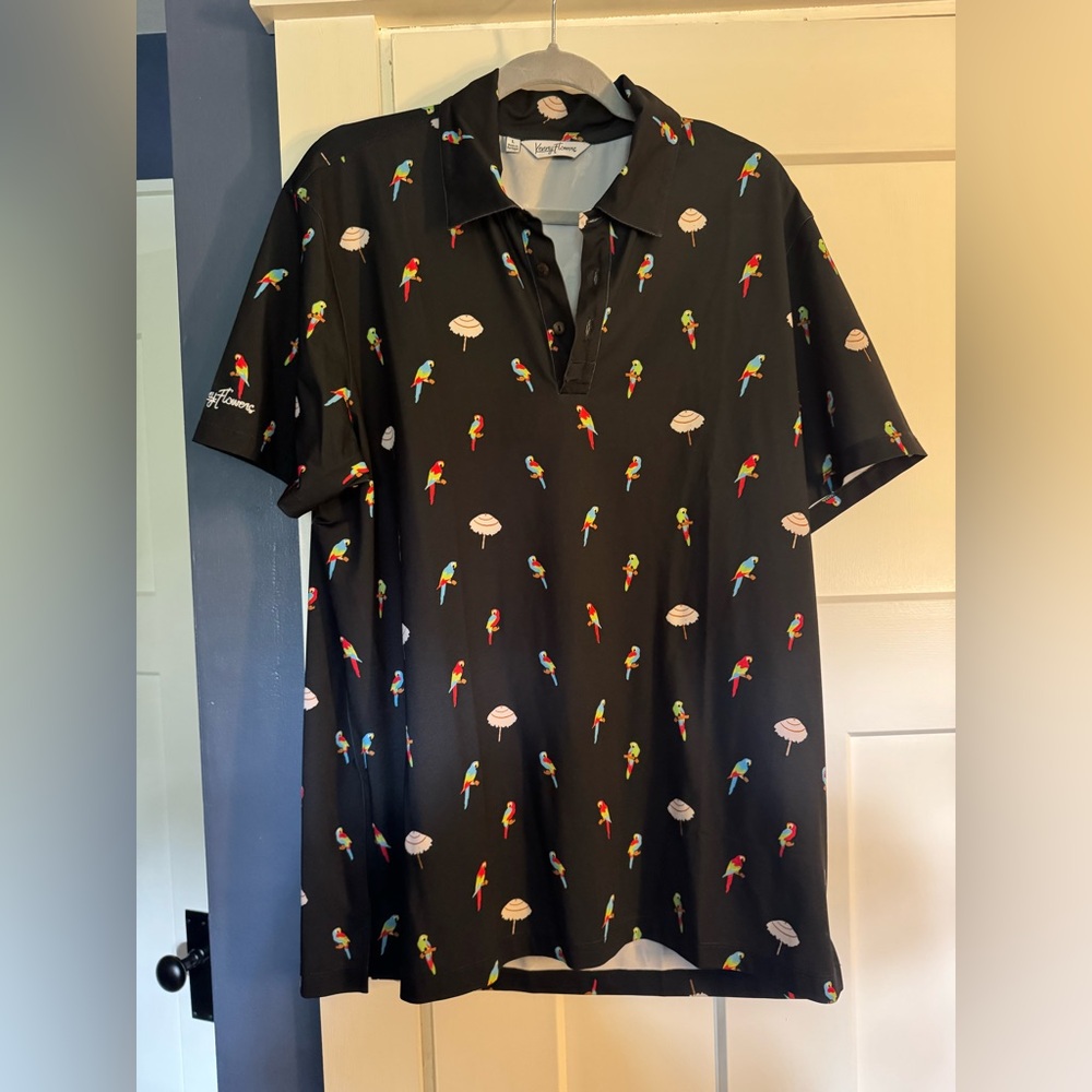 🦜 Kenny Flowers Parrot Party Polo – Size Large – Island Mode Activated 🏝️